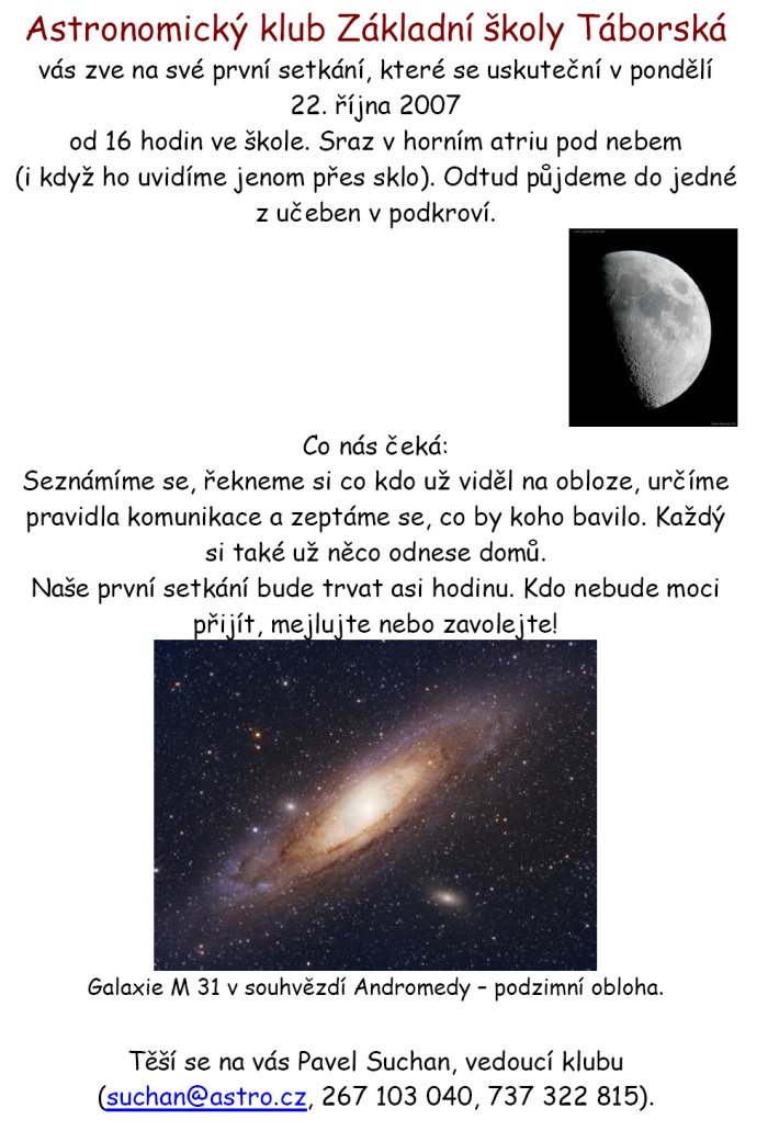 Pozvánka na astronomický kroužek